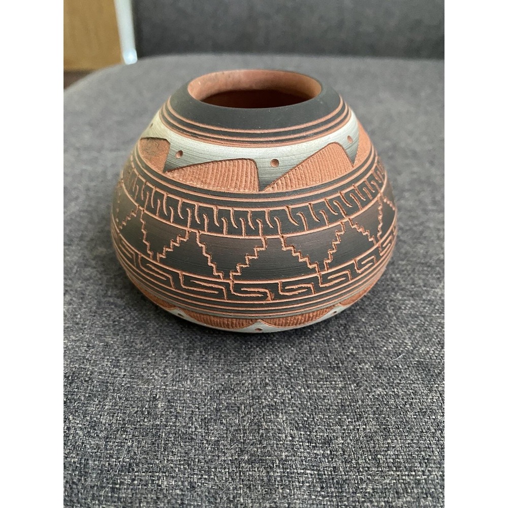 Navajo Handcrafted, Painted Signed Etched Pottery by Hilda Whitegoat Southwest